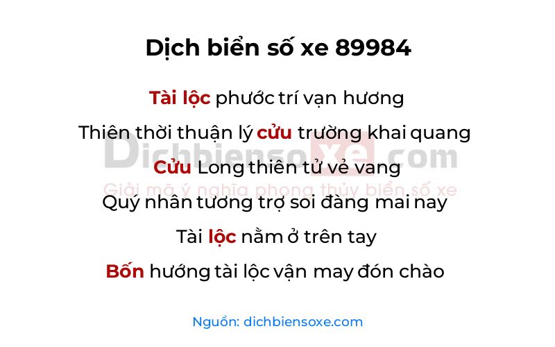 Dịch thơ biển số 89984