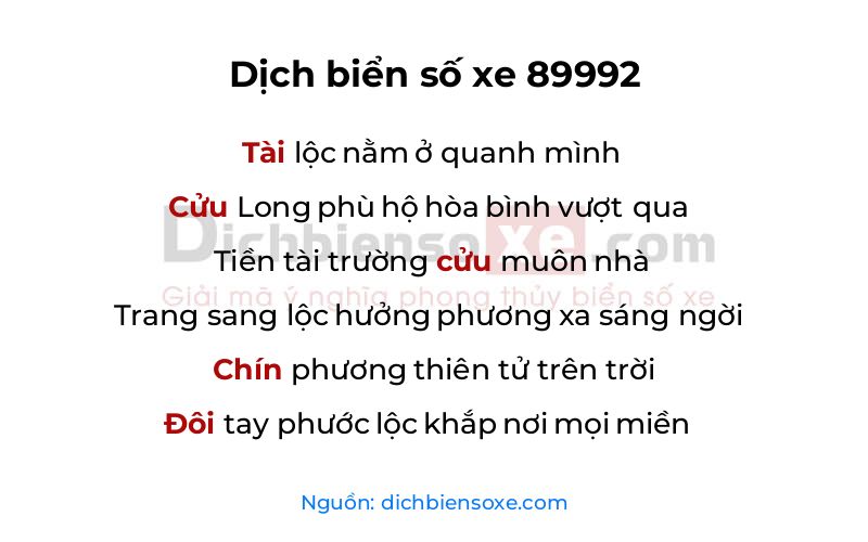Dịch thơ biển số 89992