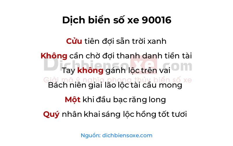 Dịch thơ biển số 90016