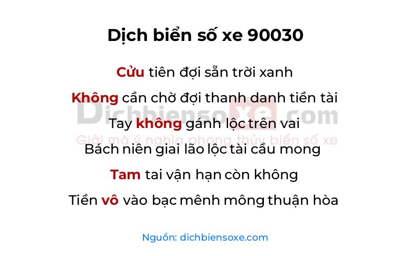 Dịch thơ biển số 90030