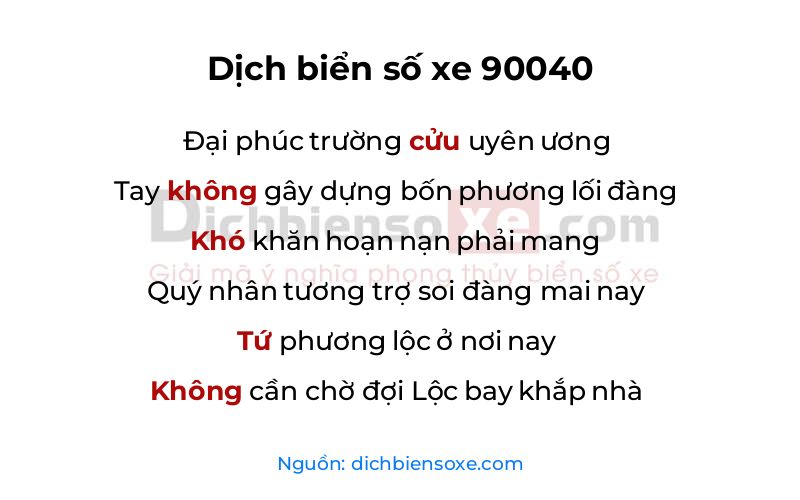Dịch thơ biển số 90040