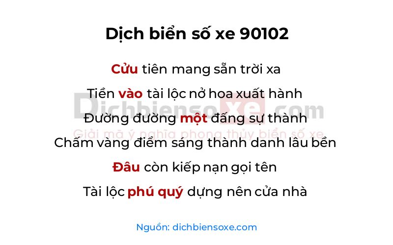 Dịch thơ biển số 90102