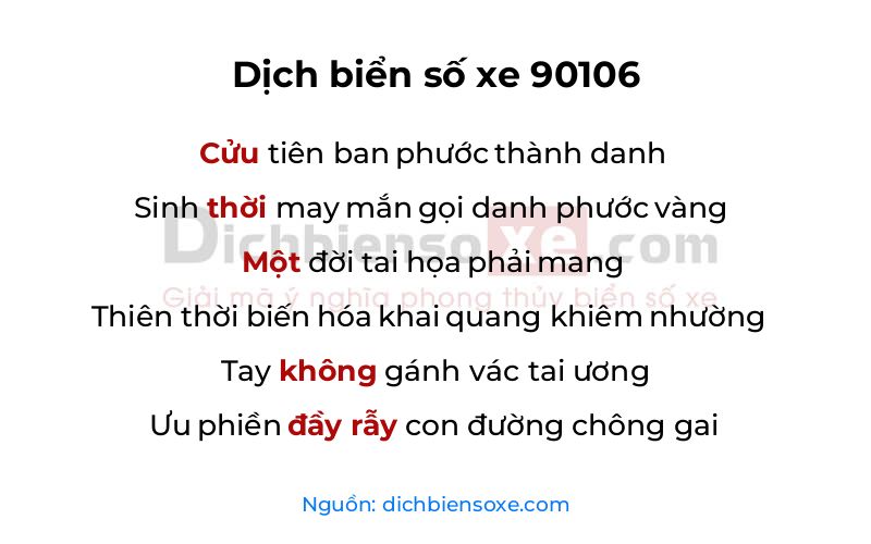 Dịch thơ biển số 90106