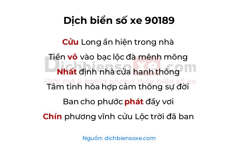 Dịch thơ biển số 90189