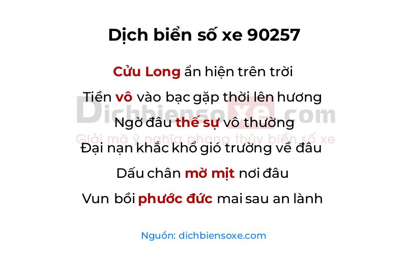 Dịch thơ biển số 90257