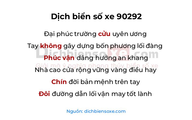 Dịch thơ biển số 90292