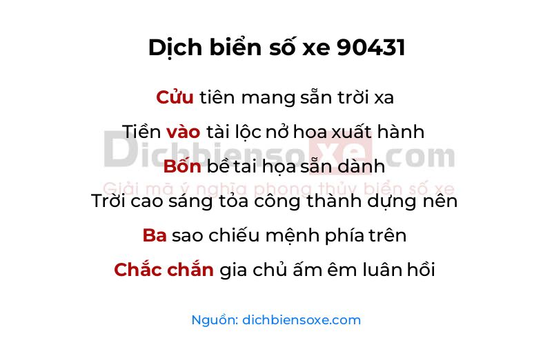 Dịch thơ biển số 90431