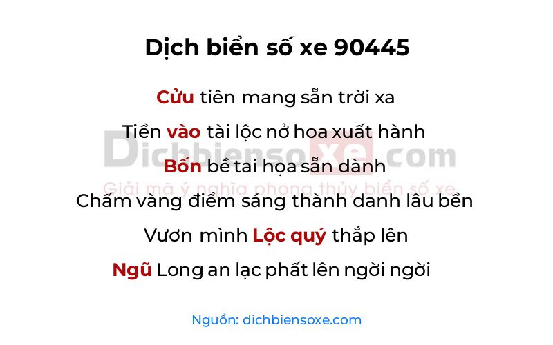 Dịch thơ biển số 90445