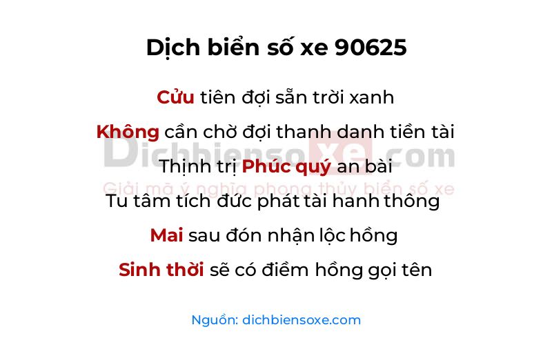 Dịch thơ biển số 90625