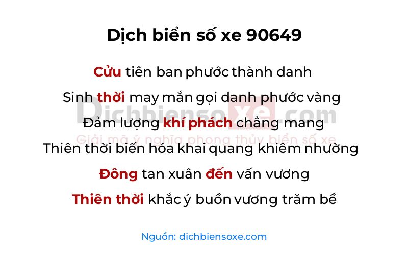 Dịch thơ biển số 90649
