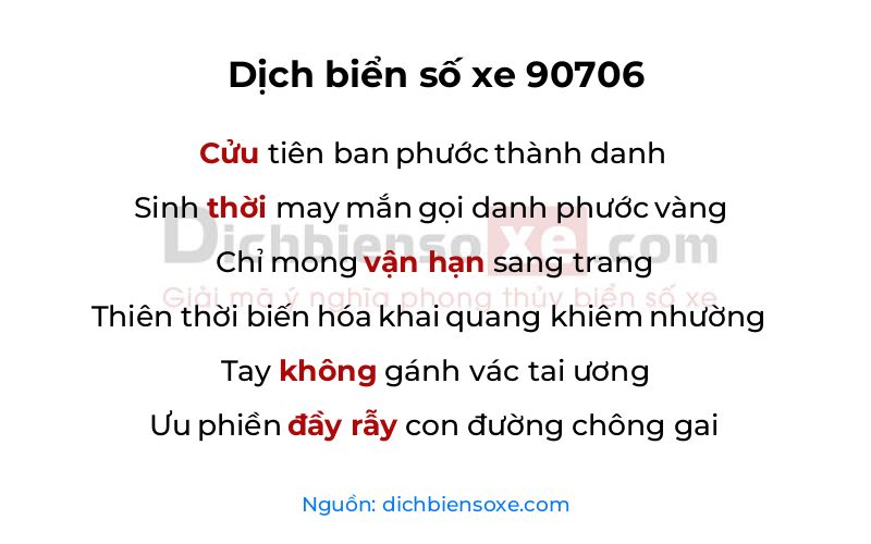 Dịch thơ biển số 90706