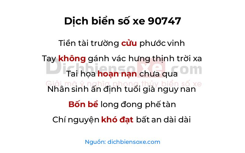 Dịch thơ biển số 90747