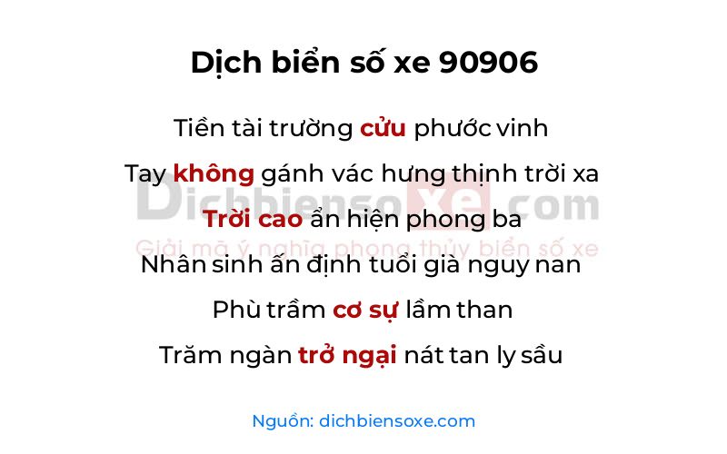 Dịch thơ biển số 90906