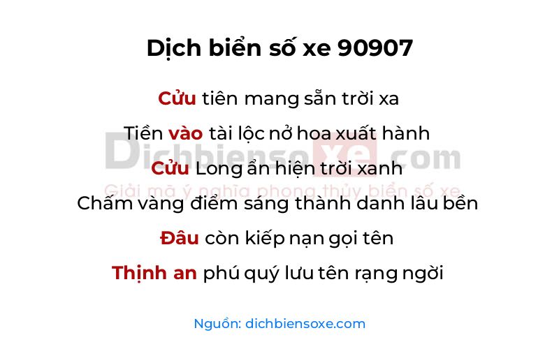 Dịch thơ biển số 90907