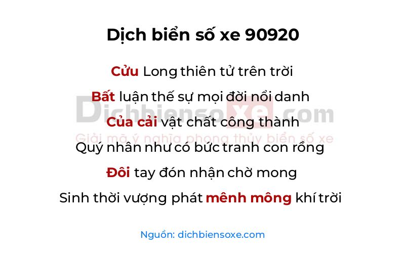 Dịch thơ biển số 90920