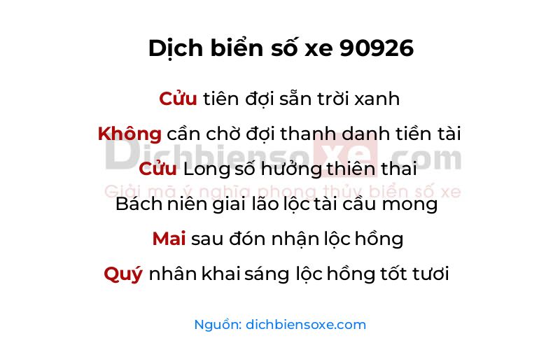 Dịch thơ biển số 90926