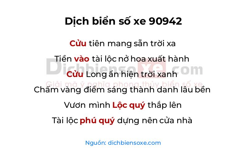 Dịch thơ biển số 90942