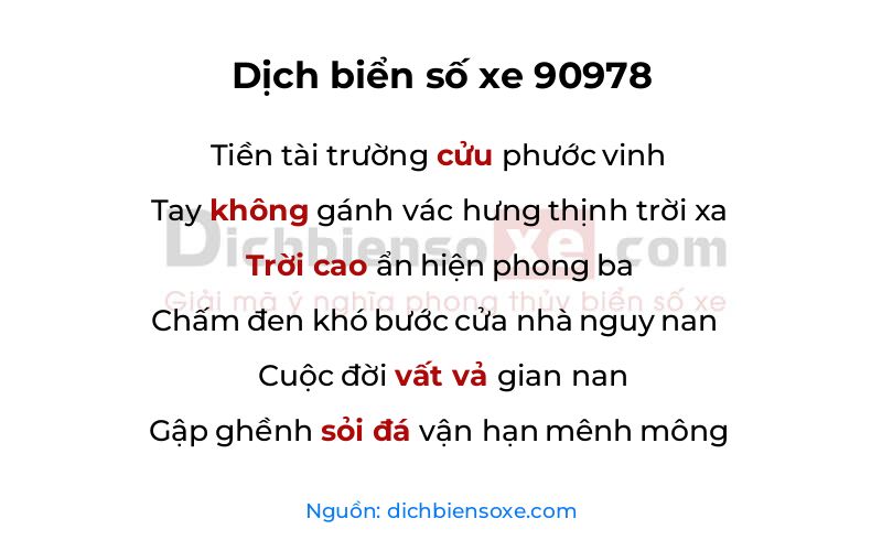 Dịch thơ biển số 90978