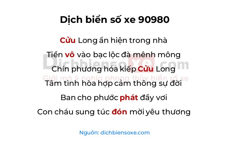 Dịch thơ biển số 90980