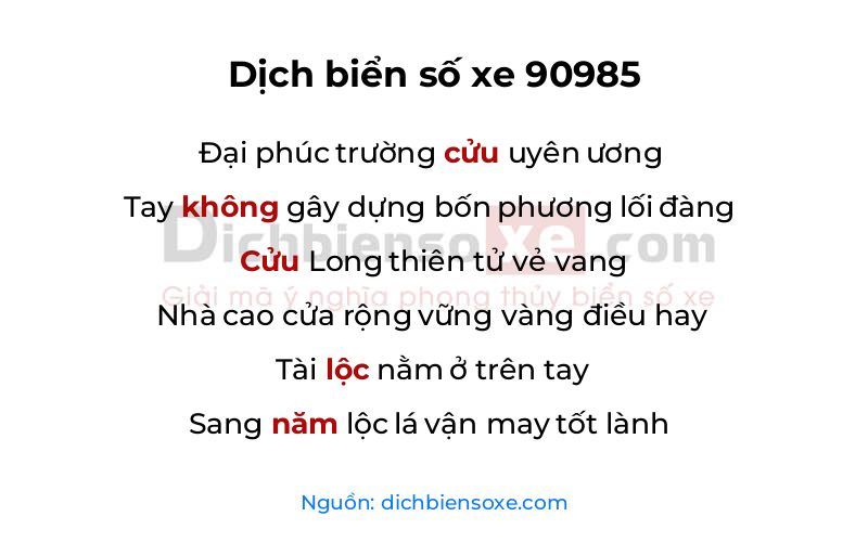 Dịch thơ biển số 90985