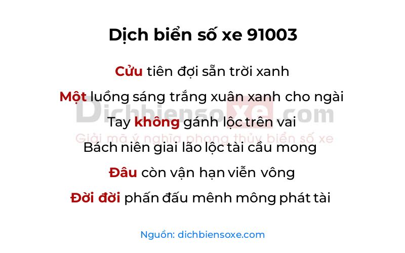 Dịch thơ biển số 91003