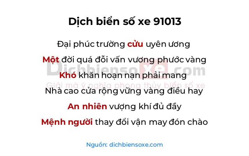 Dịch thơ biển số 91013