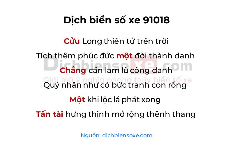 Dịch thơ biển số 91018