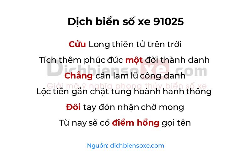 Dịch thơ biển số 91025