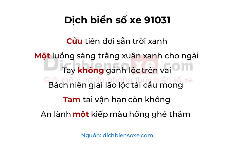 Dịch thơ biển số 91031