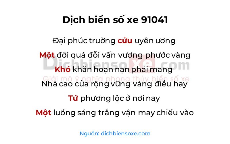 Dịch thơ biển số 91041
