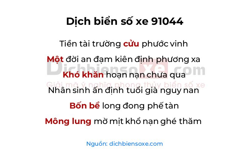 Dịch thơ biển số 91044