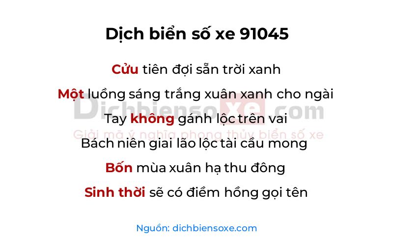 Dịch thơ biển số 91045