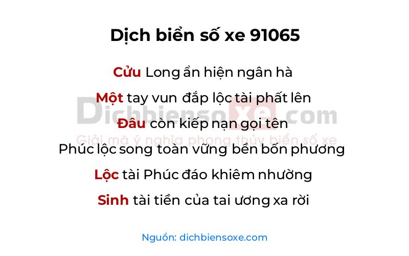 Dịch thơ biển số 91065