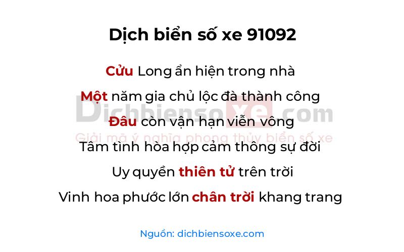 Dịch thơ biển số 91092