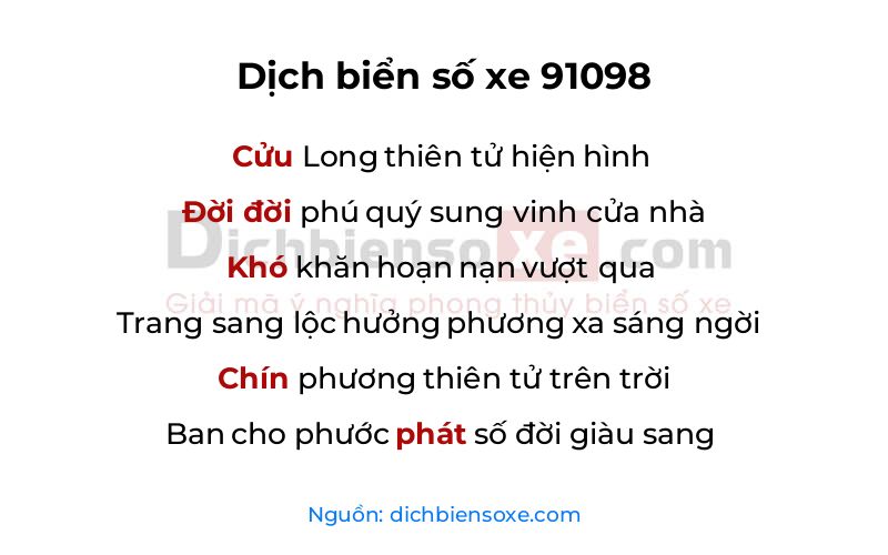 Dịch thơ biển số 91098
