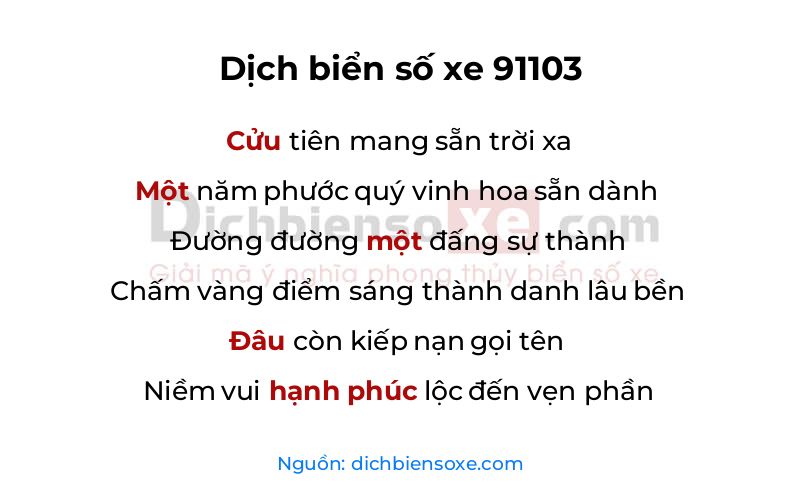 Dịch thơ biển số 91103