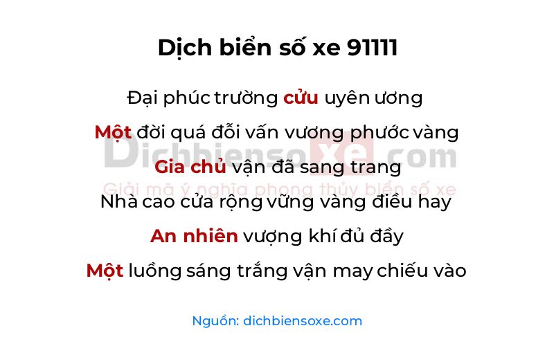 Dịch thơ biển số 91111