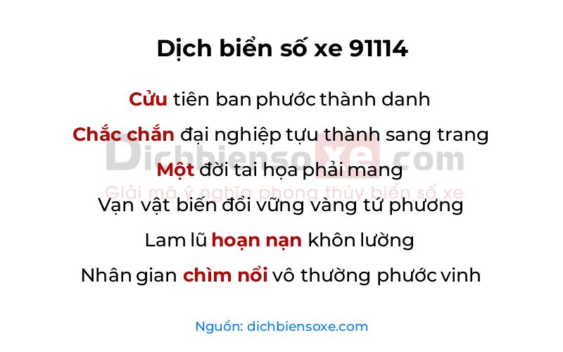 Dịch thơ biển số 91114