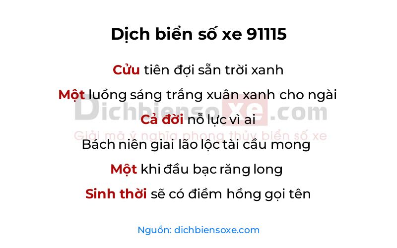 Dịch thơ biển số 91115