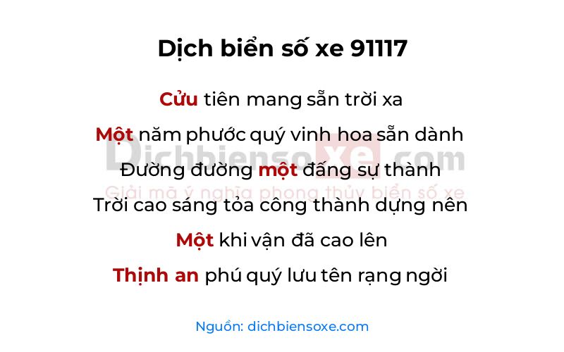 Dịch thơ biển số 91117