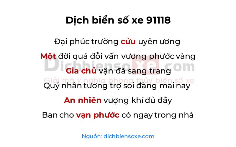 Dịch thơ biển số 91118
