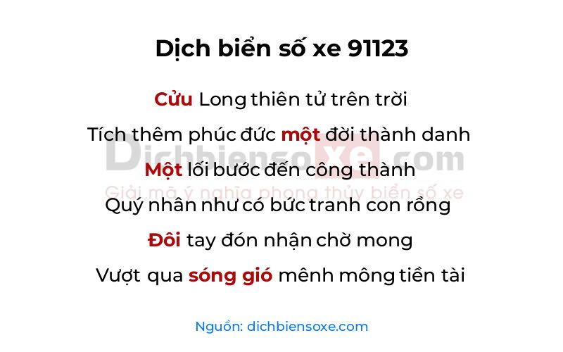 Dịch thơ biển số 91123