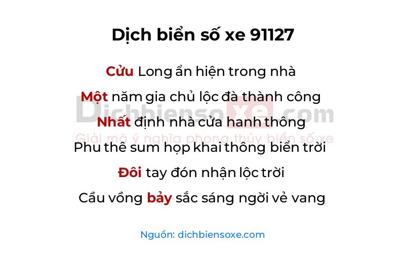 Dịch thơ biển số 91127