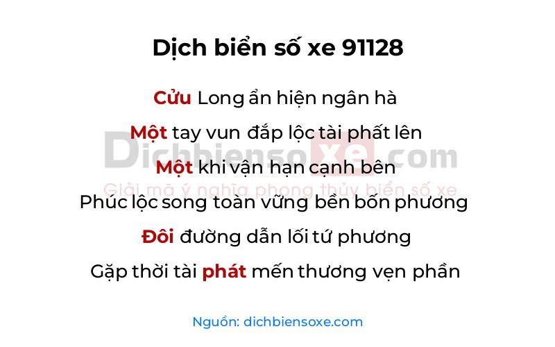 Dịch thơ biển số 91128
