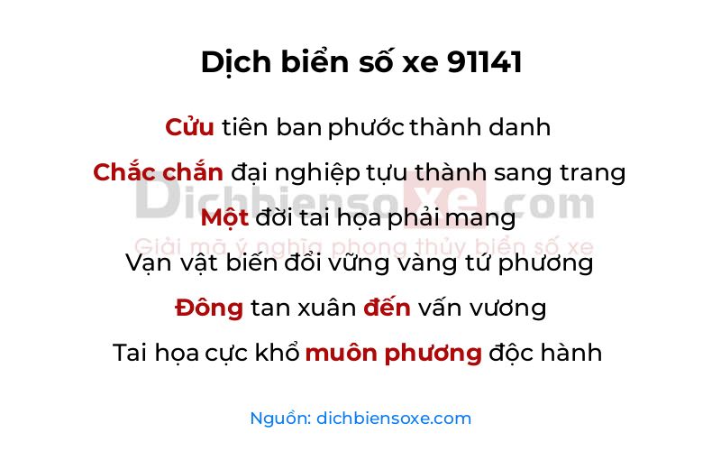 Dịch thơ biển số 91141