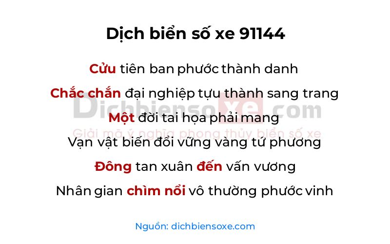 Dịch thơ biển số 91144