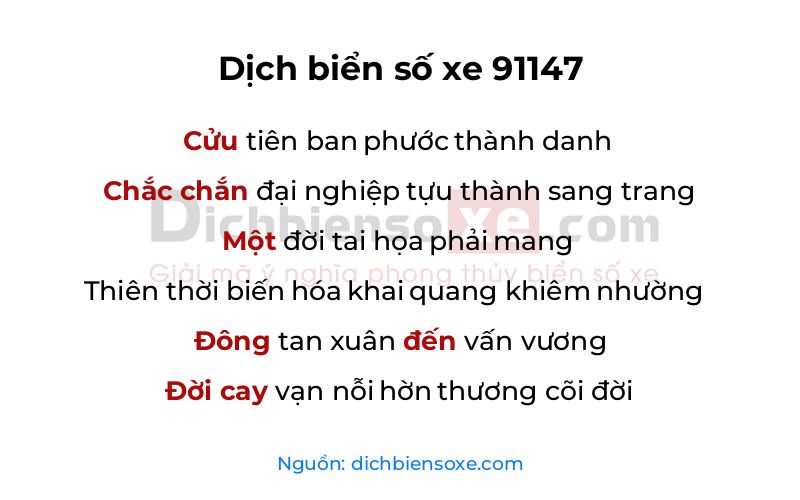 Dịch thơ biển số 91147