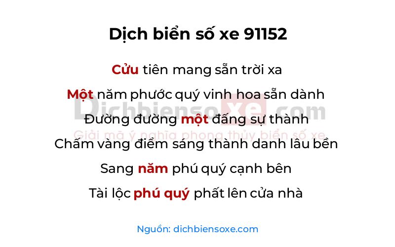 Dịch thơ biển số 91152