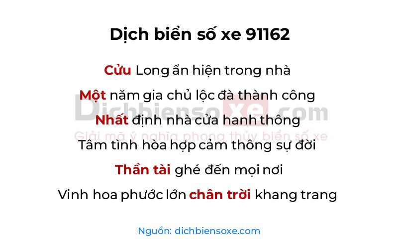 Dịch thơ biển số 91162