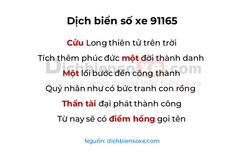 Dịch thơ biển số 91165